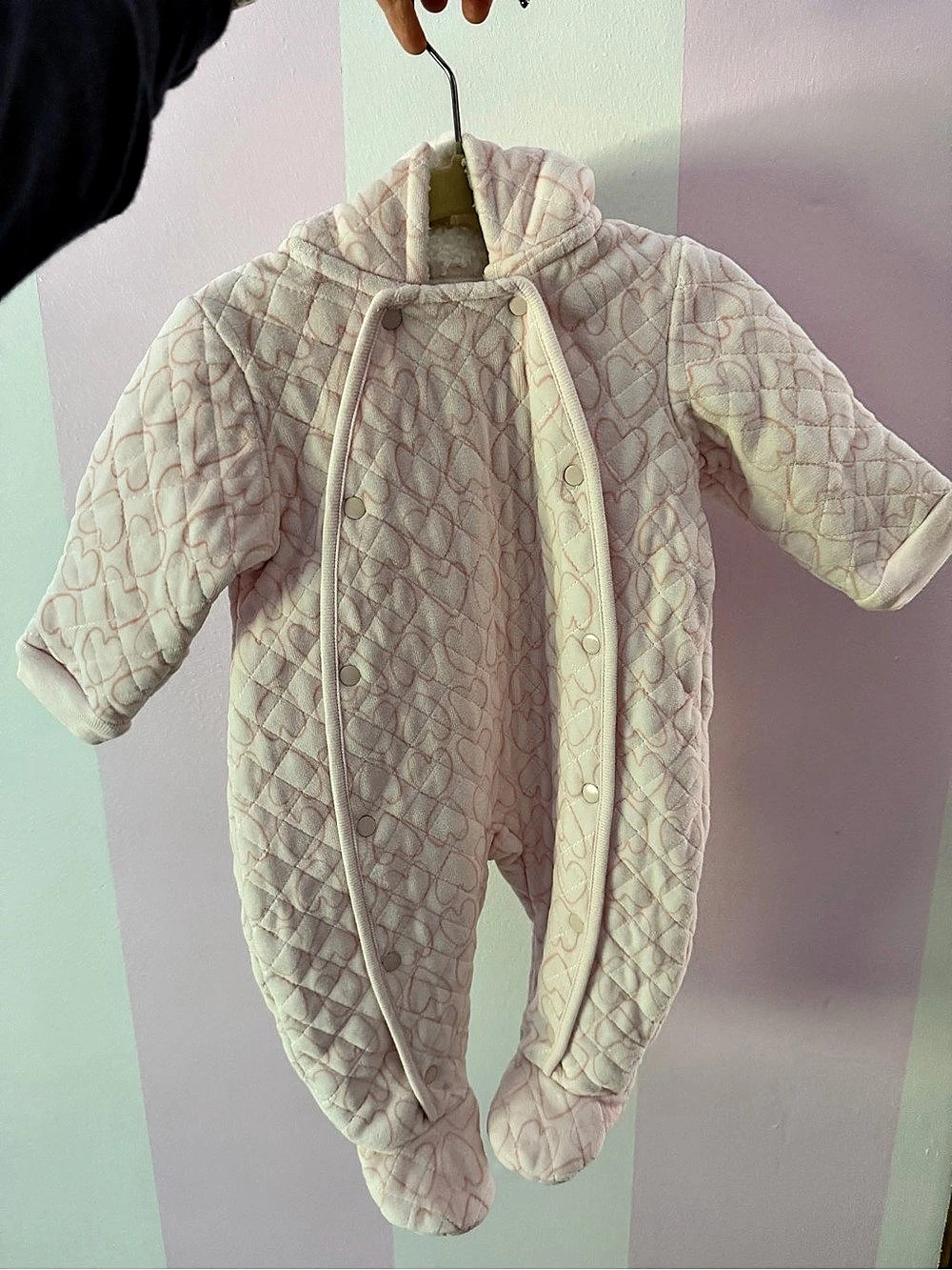 Nordstrom Quilted Heart Pram Suit Bunting Pink & White 3M